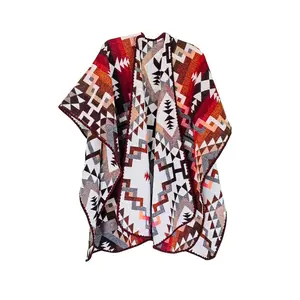 Aymara Red – Handmade & Reversible Poncho for Men and Women (No Hoodie)
