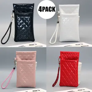 4-Pack Dual Compartment Eyeglass Case Set - PU Leather Double Glasses Pouch with Quick Squeeze Top Opening & Detachable Wrist Strap, Portable Sunglasses Holder & Phone Purse for Women & Men