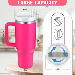 Pink 40oz Tumbler with Handle Stainless Steel Double Wall Insulated with Straw Drinkware Flasks Leak-Proof Large Capacity 4.5in x 3in x 10.8in