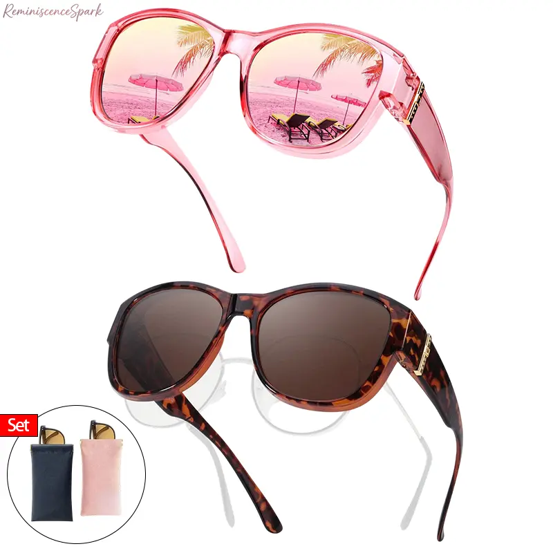 Women's Fit Over Sunglasses 2-Pack, Lightweight TR90 Frames with Polarized UV400 Anti-Glare Lenses for Driving, Includes Magnetic Leather Pouches, Sunglasses For Women