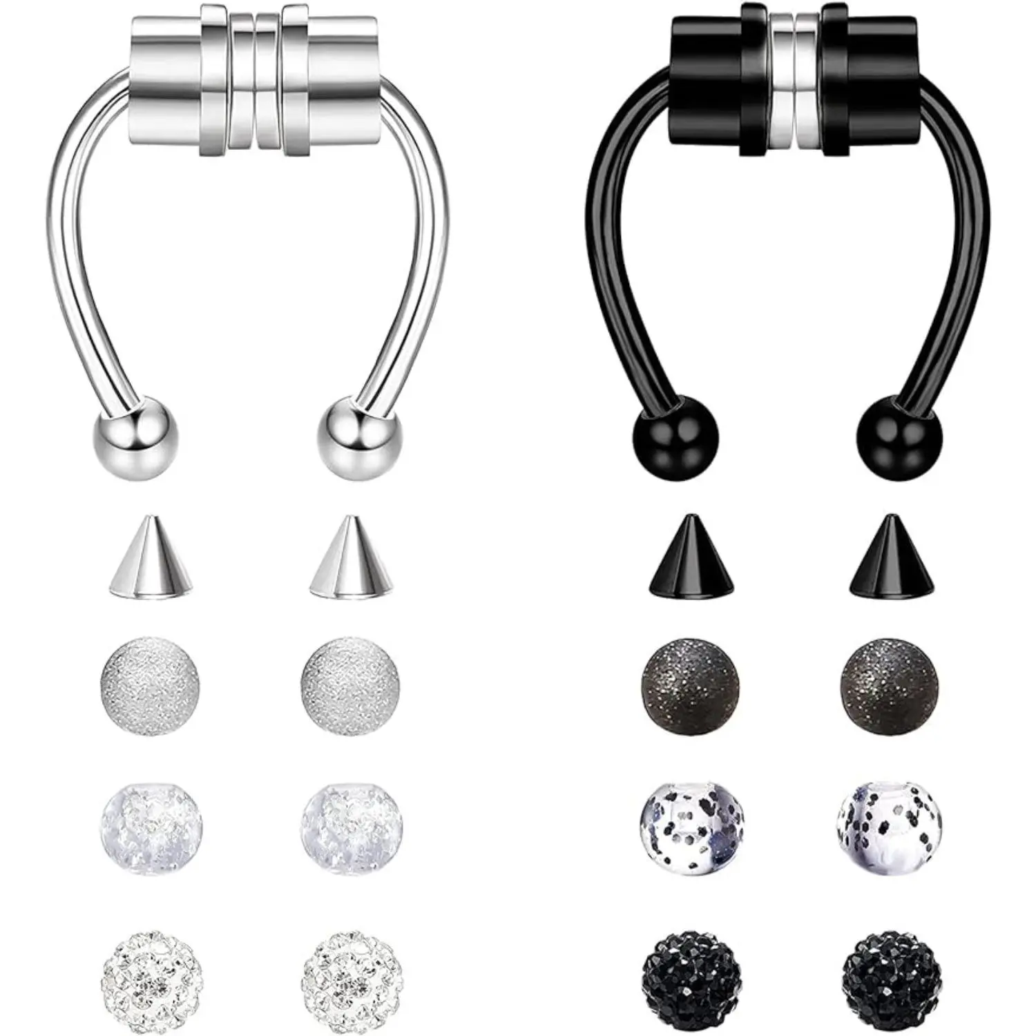 FLORIDECO 316L Stainless Steel Solid Metal Nose Rings Set, Unisex Clip-On Horseshoe Fake Piercing, Non-Piercing Faux Septum Body Jewelry for Daily Wear,summerwins