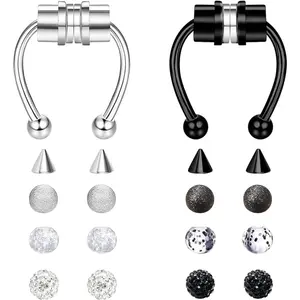 FLORIDECO 316L Stainless Steel Septum Nose Ring Horseshoe Fake Nose Ring Hoop for Women Men Faux Septum Rings Non Piercing Clip On Nose Hoop Rings Daily