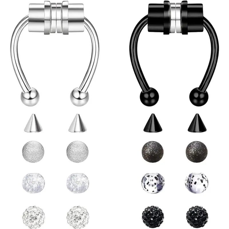 FLORIDECO 316L Stainless Steel Plain Nose Rings Set, Unisex Male Fashion Clip-On Horseshoe Non-Piercing Septum Clicker Ring, Premium Durable Body Jewelry, Edgy Casual Accessory