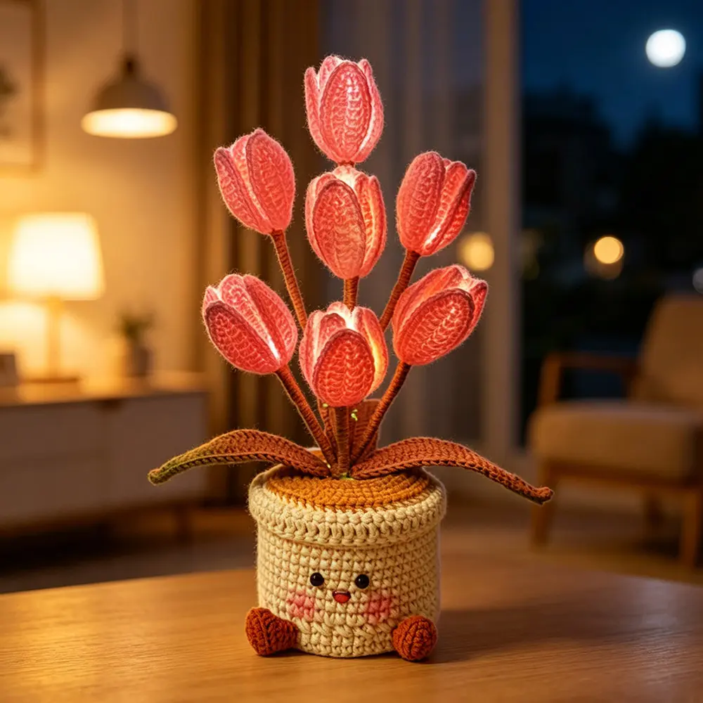 Handmade crochet tulip LED light - Valentine's Day/Mother's Day gift, cute decoration, warm home, bedside table decoration, Valentine's Day decoration, 2026 decoration