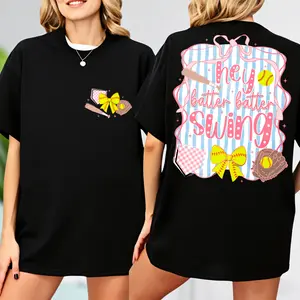 Softball Mom Comfort Colors T-shirt, Softball Stripes Coquette Bow Sport T-shirt Hey Batter Batter Swing Game Day Tee Preppy Softball Women Gift