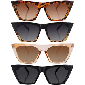 4 Pcs Vintage Square Cat Eye Sunglasses Retro Cat Eye Sunglasses Trendy Mirrored Glasses for Women and Men