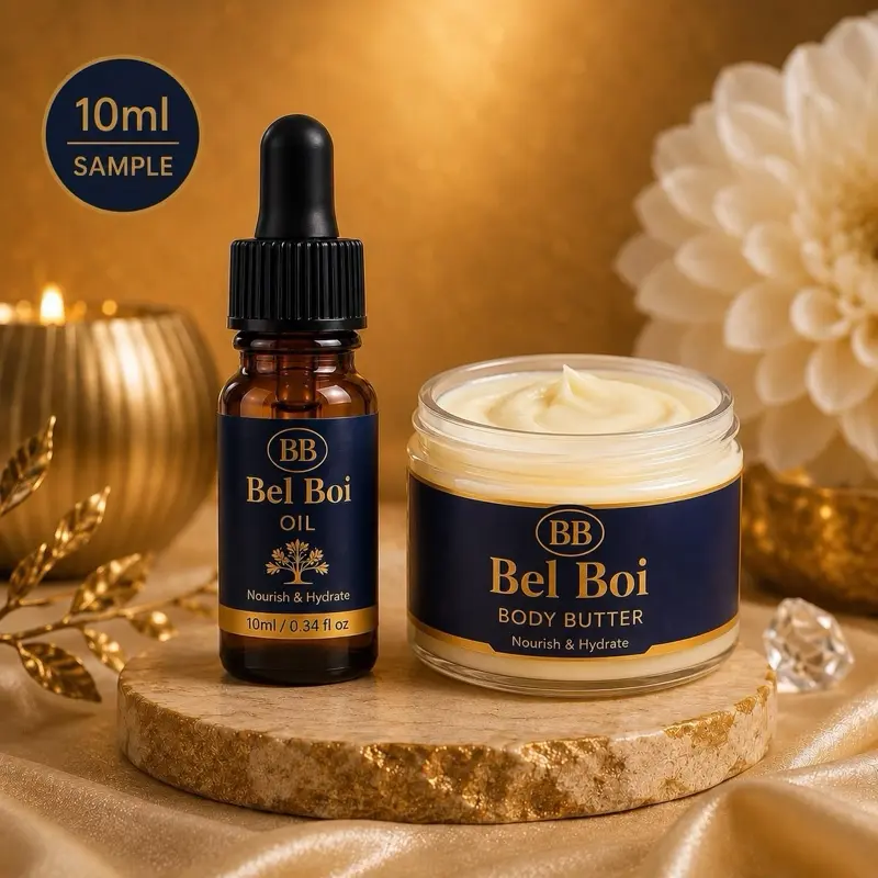 Sample BelBoi Oil & Body Butter Set of (2) - Nourishing Hydrating Skincare for Soft Smooth Skin Care Routine Saddlewood Belboi Formula