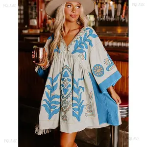 2025Floral Boho Style Casual Dress, Western Wear Women & Bohemian Music Festival Vacation Casual Dress