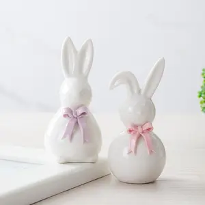 Mini Ceramic Rabbit Figurines Set of 2, Cute Animal Decorations, Ideal Gift for Kids & Collectors, High-Quality Material, Home Decoration