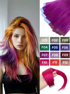 Stylish Mini Tape-In Human Hair Extensions with Highlights - Real Hair Extensions Easy to Change Natural Look Hairpiece with Strong Hold, Straight Hair for Both Women And Men, Available in Multiple Colors (Green, Pink, Purple, Blue) for Versatile Styling
