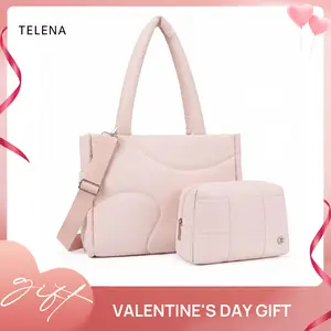 Telena  ValentinesDayGift Tote Bag Work Diaper Bag for Women Puffer Quilted Carryall Shoulder Handbag Lightweight for Travel Gym 15.6 Laptop Commuter Tote Gift For Her