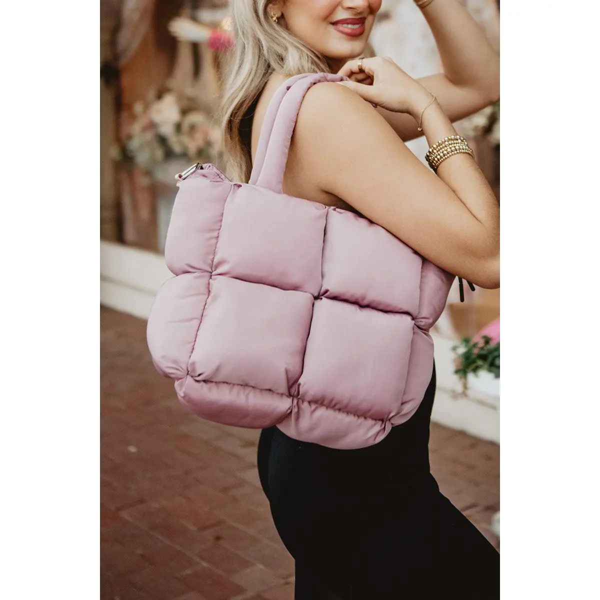 Mauve Mini Puffer Tote Purses