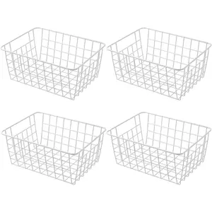11" Upright Freezer Baskets, White Wire Bins Small Bakset for Freezer, Pantry, Organizing, Set of 4