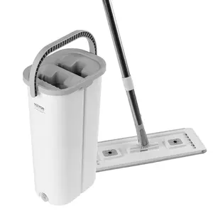 VEVOR Mop and Bucket Set with Wringer, 3 Washable Microfiber Pads, Flat Mop with Stainless Steel Handle, Dry & Wet Use, 360° Flexible Cleaning, Ultra-Narrow Bucket, Hands-Free Cleaning for Hardwood Tile Vinyl