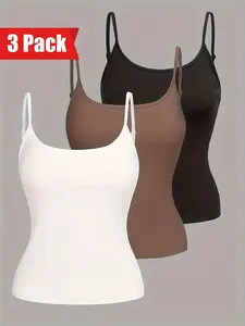 【Plus Size】 Solid Adjustable Strap Cami Top, Casual Fitted Sleeveless Top for Summer, Women's Clothing for Daily Wear