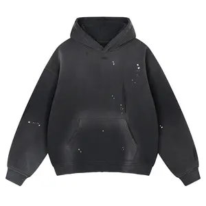 Vintage Washed Distressed paint splatter Hoodie – Oversized Streetwear Fit