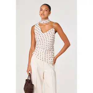 Adrie Polka Dot Scarf Detail Top