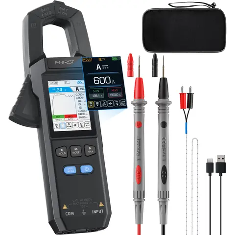 FNIRSI DMC-100 High-Precision Non-Contact Digital Clamp Meter, 10000 Counts, 600A AC Current, NCV Voltage Detector, 240×320 TFT Screen Shows Details Fast, 1500mAh USB-Charged, Curve Waveform View, Data-Saving Options, Electrician Work Tool toolupgrade