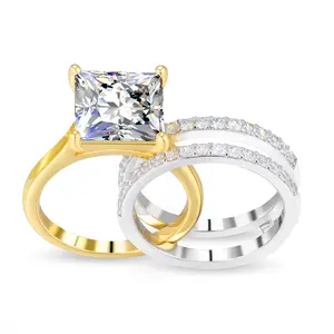 UCCIYOc 18k Two-Tone Princess Cut & Sparkling Square 2-Piece Ring Set – Perfect for Anniversary, Birthday, Valentine’s, Engagement & Everyday Wear – Timeless Elegant Design for Her