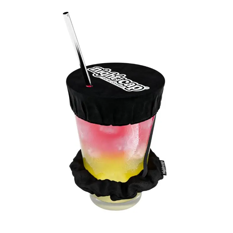 NightCap The Original Drink Cover Scrunchie - As Seen On Shark Tank & TikTok - Reusable Cup Lid - Prevents Spiking - Sanitary Pocket - Black Drinkware Straw