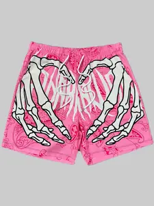 Men's Fashion Skull Hand Print Drawstring Waist Shorts, Casual Fitted Design with Drawstring and Pockets, Daily Wear Sportswear for Adults, Graphic Print Shorts