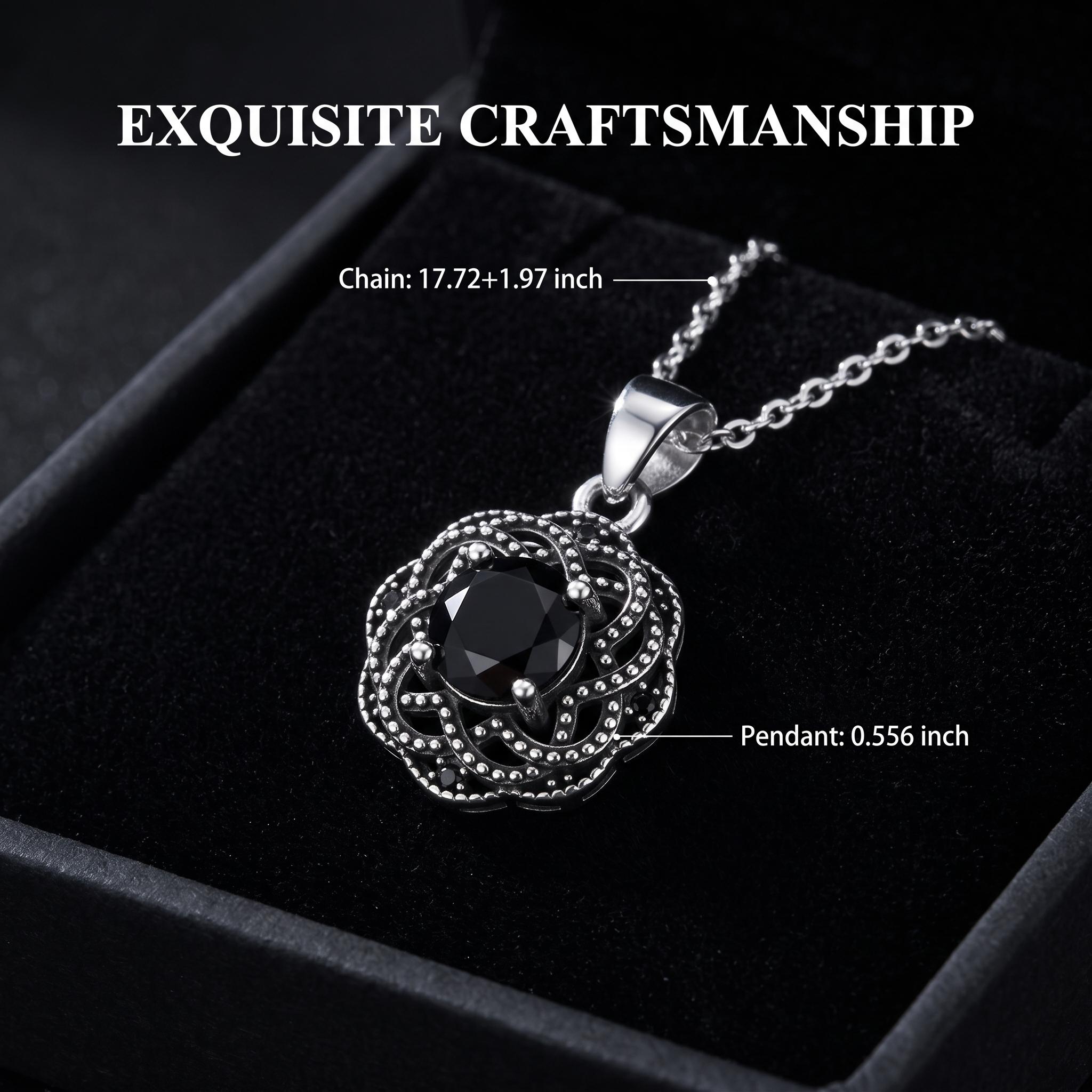 Kovira S925 Sterling Silver Vintage Black Obsidian Pendant Necklace for Women, Dark Feminine, Protection Amulet,Gothic Style, Dark Romance Gift