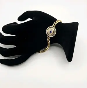 Bellas Women's Protective Eye Bracelet with Gold Chain and Blue Stone for Fashionable Protection