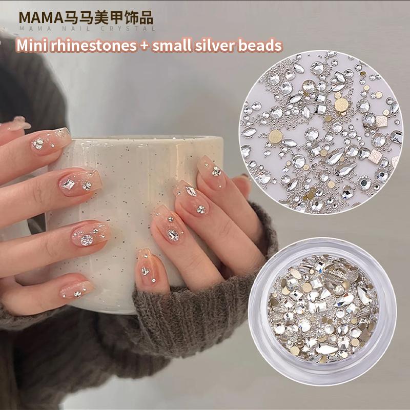 Mini Rhinestones + Small Silver Beads Mix Set, Sparkle Nail Charms for DIY Manicure & Nail Art – Spring Nails 2026 Trend