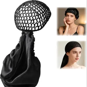 2 In 1 Wrap Cap Bonnet Reversible Adjustable Tie Band, 1/2PCS Silk Bonnet Hair Wrap Cap for Silk Press, New Satinbonnet for Sleeping, Double Layered Nettie Band for Curly Natural and Braided Hair, Hair Care Cap