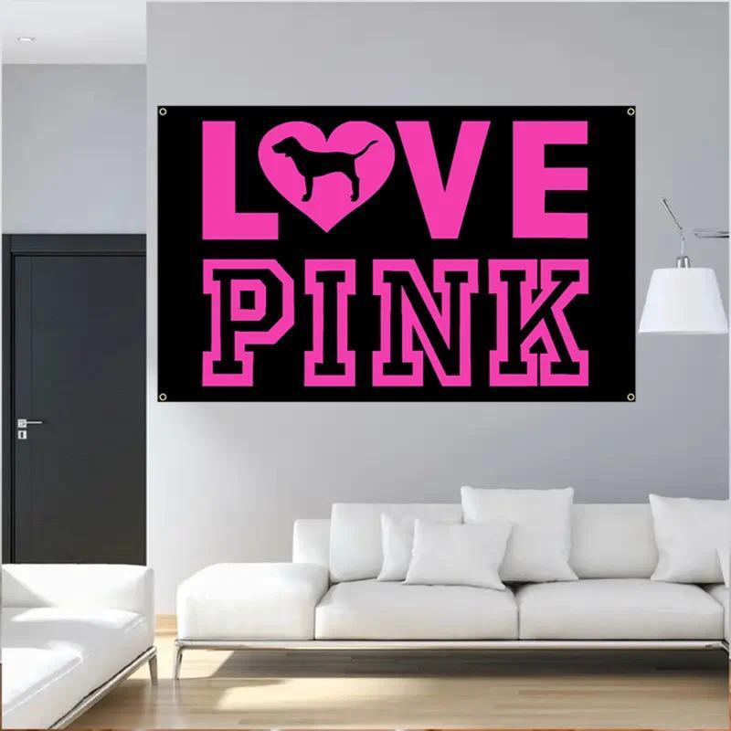 1pc LOVE PINK Pink Slogan Tapestry Flag,3x5fts 2x3fts Interior decoration, furniture decoration