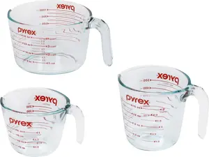 "LIMITED STOCK"  1118990 3PC Glass, 1 Cup, 2 Cup, 4 Cup, 3 PC Measuring Cup Set Kitchen Utensils Bpa Cake Handles