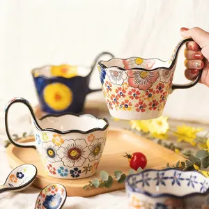 Hand-Painted Floral Ceramic Mug, Microwave Safe Insulated Cup, Vibrant Flower Design, Durable Reusable Drinkware, Perfect Gift Idea, Ceramic Coffee Cup