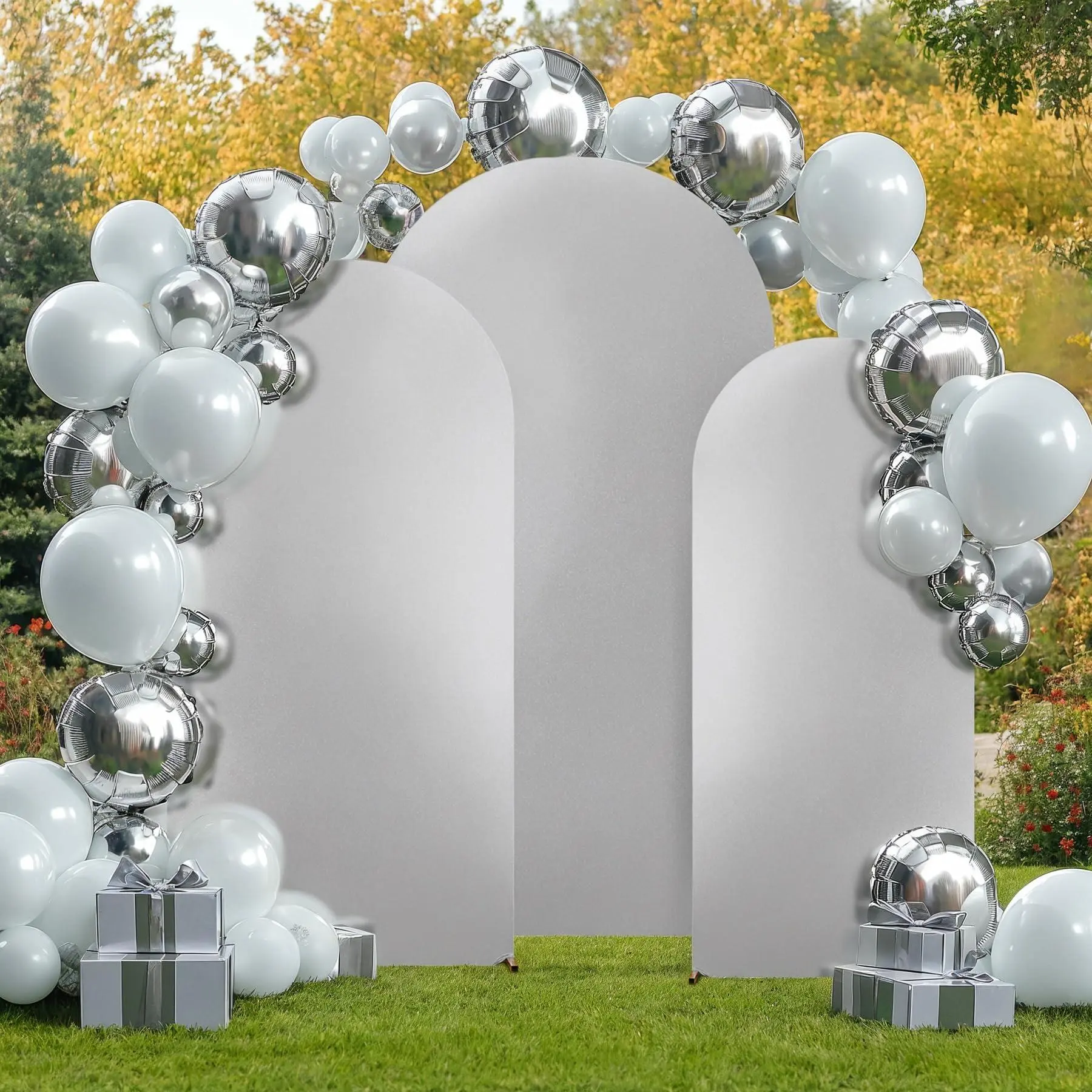 GARVEE Stretchy Spandex Arch Backdrop Cover - Photo-Friendly, Arch-Shape, Stand-Fit, Double-Sided Gold & Silver, 1.8m Height for Wedding, Baby Shower Indoor Decor