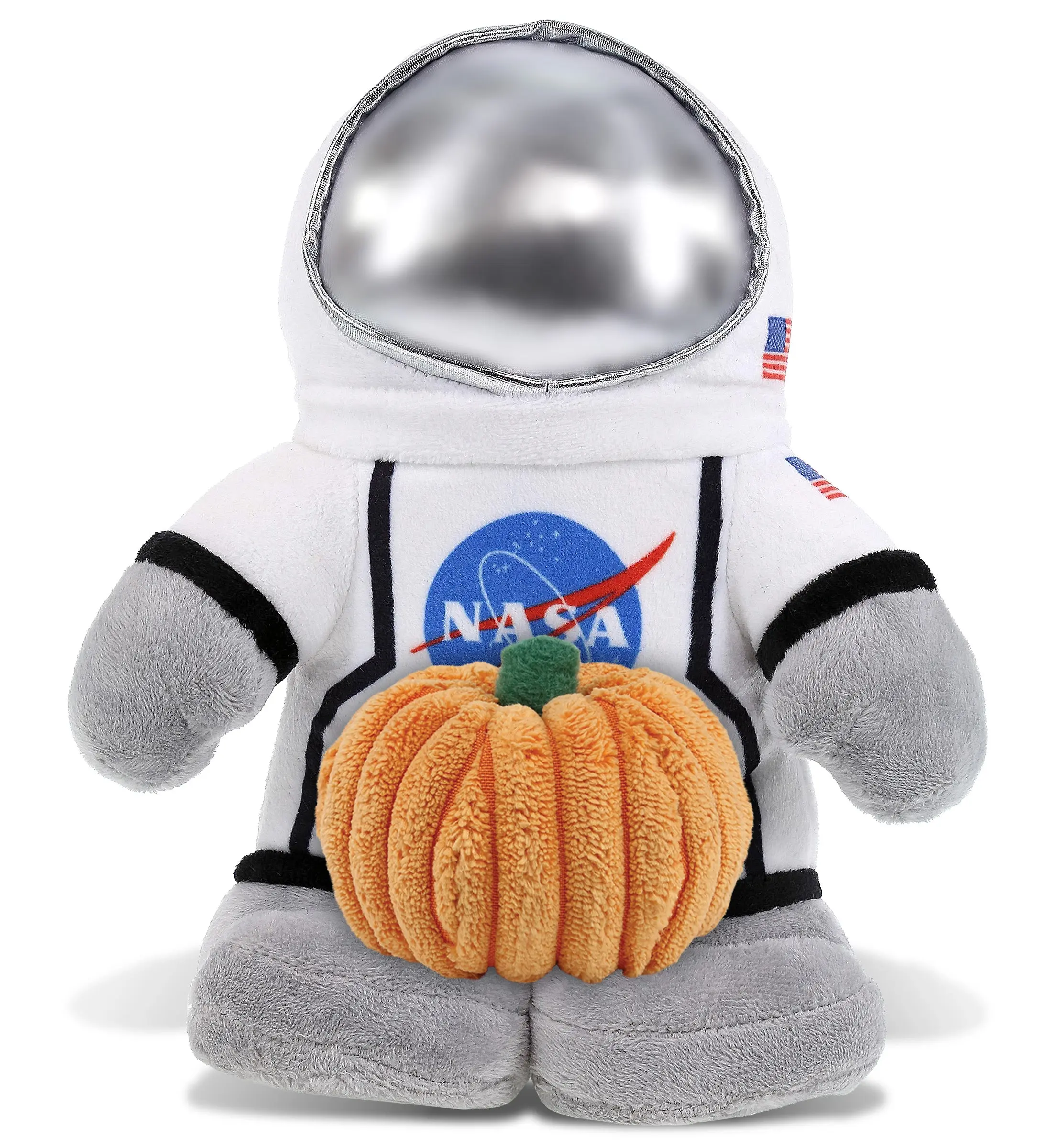 DolliBu Snug-Mooshies Standing Astronaut Stuffed Toy with Pumpkin Decor - Pumpkin Plush Animal for Fall, Halloween and Thanksgiving, Pumpkin Toy for Baby, Kids, Adults - 9 Inches