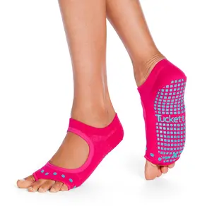 Tucketts Allegro Toe-Free High Performance Grip Socks - Magenta Cacti, for Barefoot Exercises