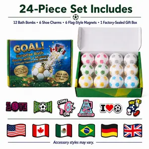 Soccer-Themed Bath Bombs for Kids with Surprise Toys, Shoe Charms & Flag Collectibles Inside, 12 Pack Fizzy Bath Bomb Gift Set, Vibrant Colors