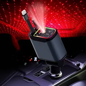 This Multifunctional 4-In-1 Car Charger in a Color Features a 66W Power Output And Comes with Two Retractable Charging Cables (3A Type-C + 2.4A for Lightning) Measuring 31.5 Inches/80Cm. It Has Fixed USB C And USB A Ports