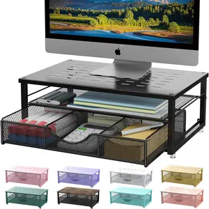 Computer Monitor Stand Riser, Desk Organizers and Accessories with Drawer, Office Desk Accessories & Workspace Desktop Organizers Storage for Printer Stand (Black)