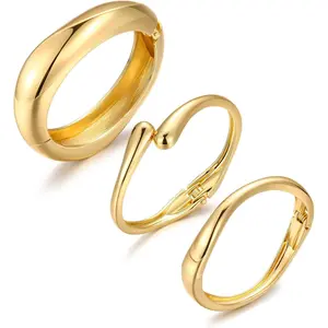 Chunky Gold Bangle Bracelets for Women, Dainty  Big Stackable Bangles Set, Trendy Statement Cuff Bracelet Stack Fashion Jewelry Gifts