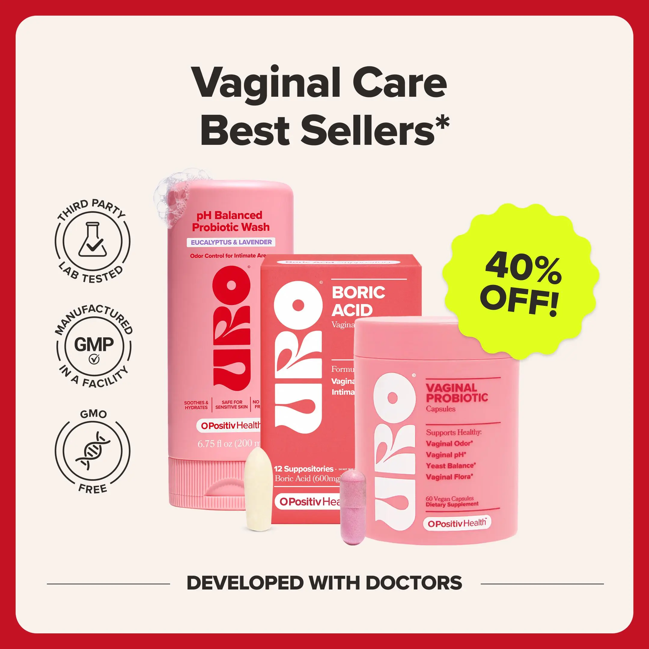 O Positiv Best Selling Bundle - pH Balanced Probiotic Wash, Gentle pH for Freshness, & BA for Fast Relief