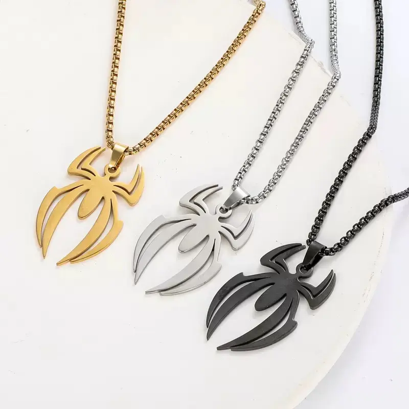 Spider Pendant Necklace for Men & Women, Stainless Steel Cuban Chain, Trendy Gothic Y2K Jewelry, Lightweight Halloween Necklace, Unique Gift for Teens
