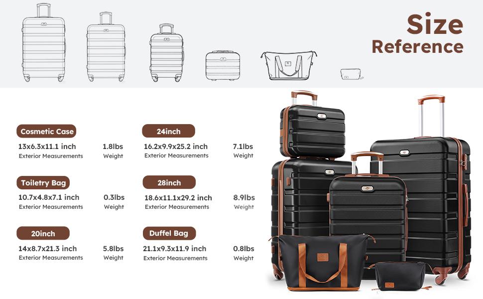 ABS Hardside Luggage Sets (4/6-Piece) - Spinner Wheel Suitcases, Expandable Duffel Bag, Makeup Pouch, Lightweight Durable Travel Bags for Vacation, Business Trips