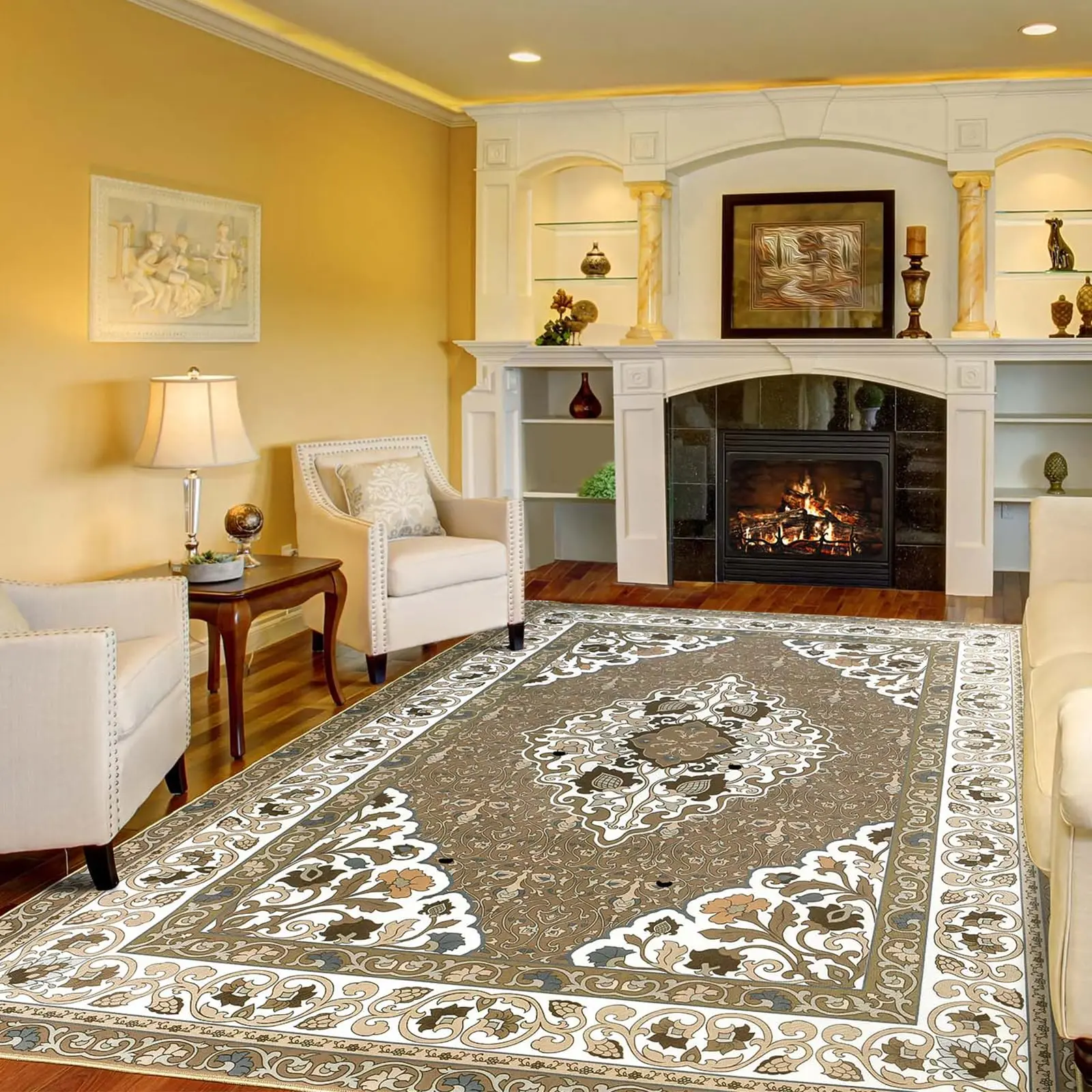 Retro Aesthetic Non-Slip Area Rug, Thick Memory Foam Washable Rug, Living Room Home Decoration Carpet, Anti-Slip Base, Multi-Size Home Decorative Rug