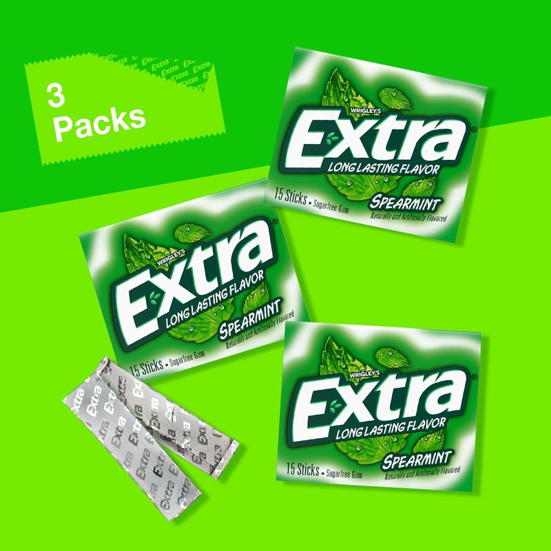 Spearmint Sugar Free Gum Back To School Chewing Gum, 3 Pack Bulk Gum (45 Sticks Total)