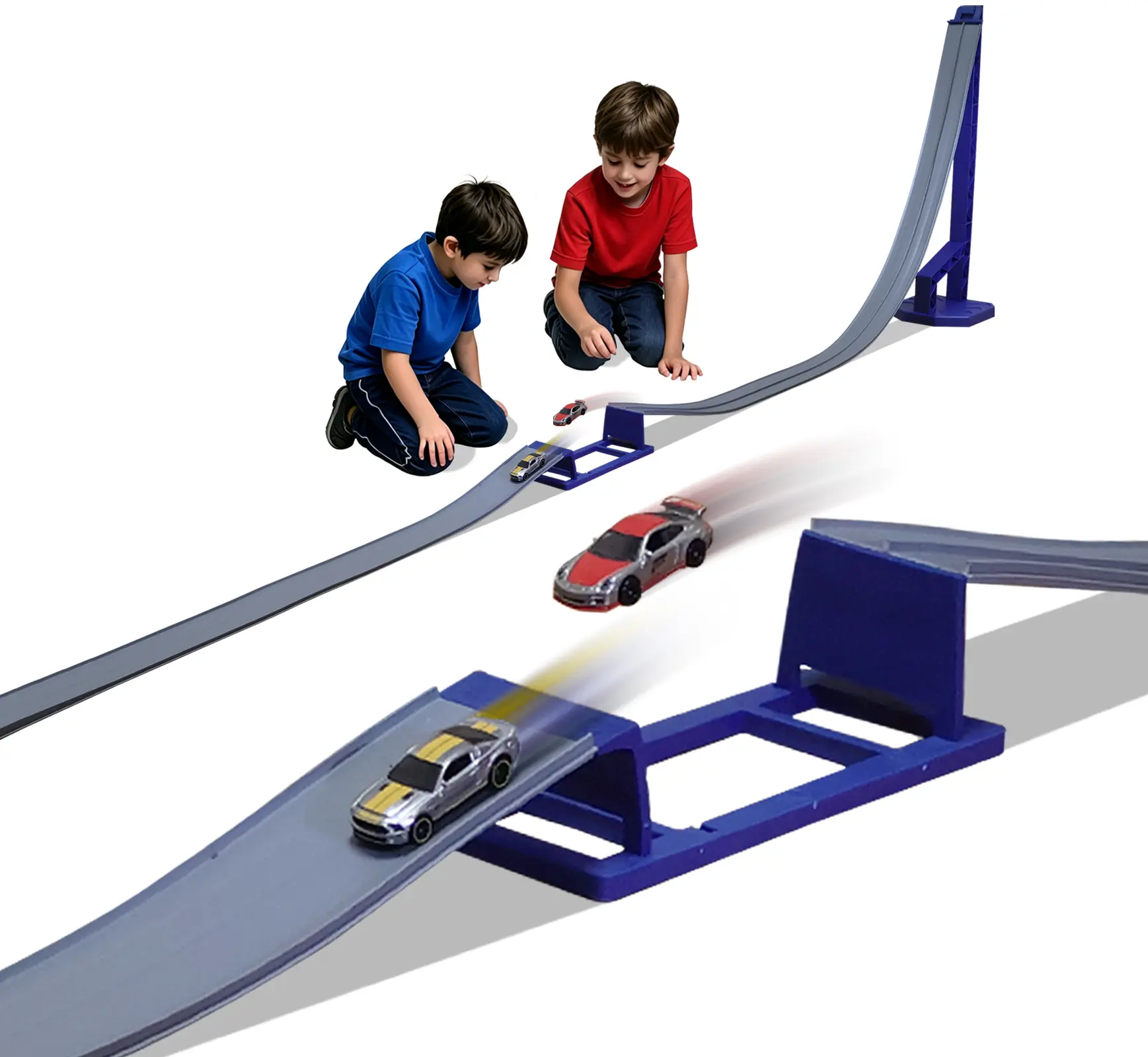 FateGo Gravity Car Track Set with Jump Track Pieces, Dual-Lane Die-cast Car Track Toy Compatible with 1:64 Diecast Cars
