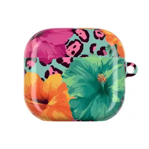 Tropical Hibiscus Floral AirPod Case | Colorful Leopard Accent