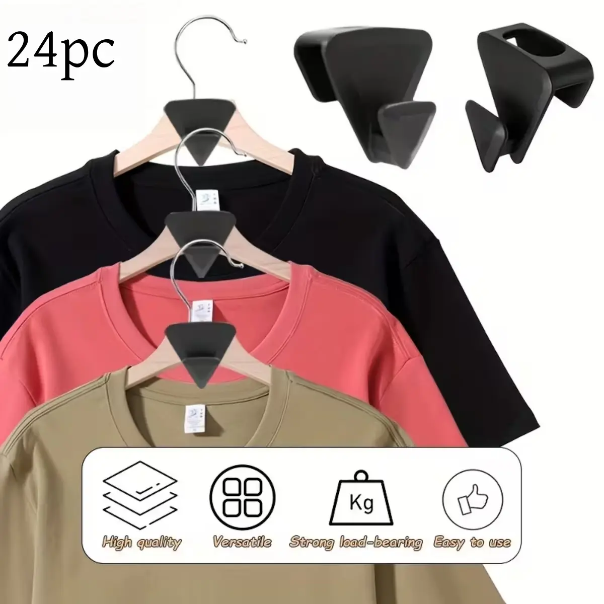 24Pcs Space Saving Hanger Hooks (Triangle)，Clothes Hanger Connector Hooks, Closet Organizers and Storage Shelves Hanger Extender, Space Saving for Hangers, Fits All Hangers Hanging