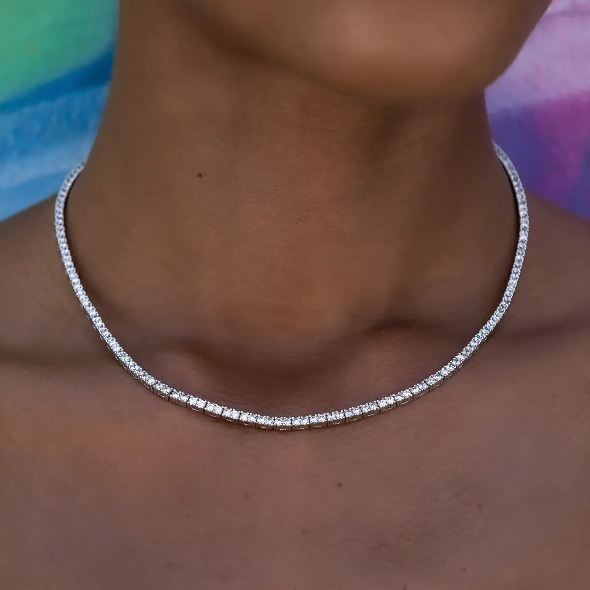 Diamond Tennis Necklace in White Gold- 2mm - Lifetime Guarantee, Perfect Gift Diamond Tennis Necklace in White Gold- 2mm - Lifetime Guarantee, Perfect Gift