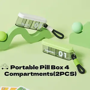 2PCS BPA-Free Travel Pill Dispenser – 4 Compartment Organizer with Wide Opening for Easy Access