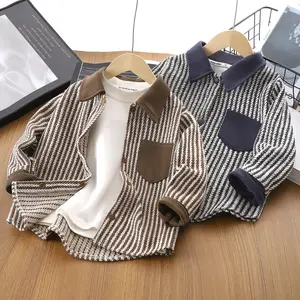Boys' Striped Shirt Jacket, Lightweight Open Front Long Sleeve Cardigan for Layering, Stylish Casual Fall and Spring Outerwear for Kids and Youth